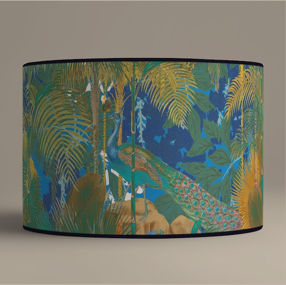 Lampshade for table lamp – Graphic Jungle Peacock Birds Design – Available as a table lamp or pendant light.
