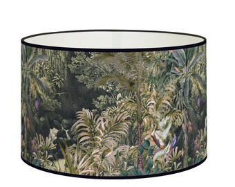 Tropical forest lampshade, Jungle on a dark background, Mystical suspension for a natural ambiance, Available in lampshade and suspension.