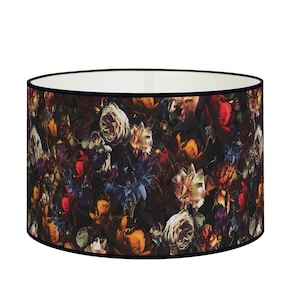 Floral Lampshade - Dark Flower Pattern, Classic Elegance for Interior Decoration, Handmade, Available for Lamp Base and Suspension