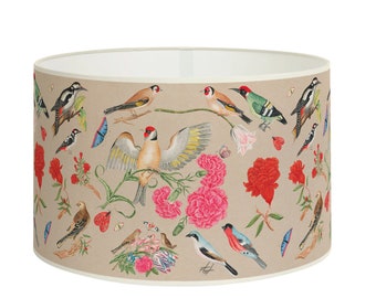 Fabric lampshade, Colorful birds and flowers, Natural lighting for charming interior decoration, Available in Lampshade and Pendant Light