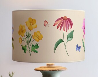 Colorful flowers lampshade - Paper 360 gr, beige fabric edging, washable, M1 fireproof, made in France