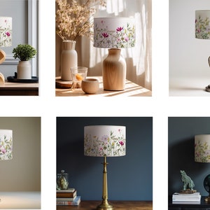 Abat-jour pour lampe ou suspension au plafond Fleurs des champs, fleurs sauvages sur fond blanc Encres végétales sans solvant image 5