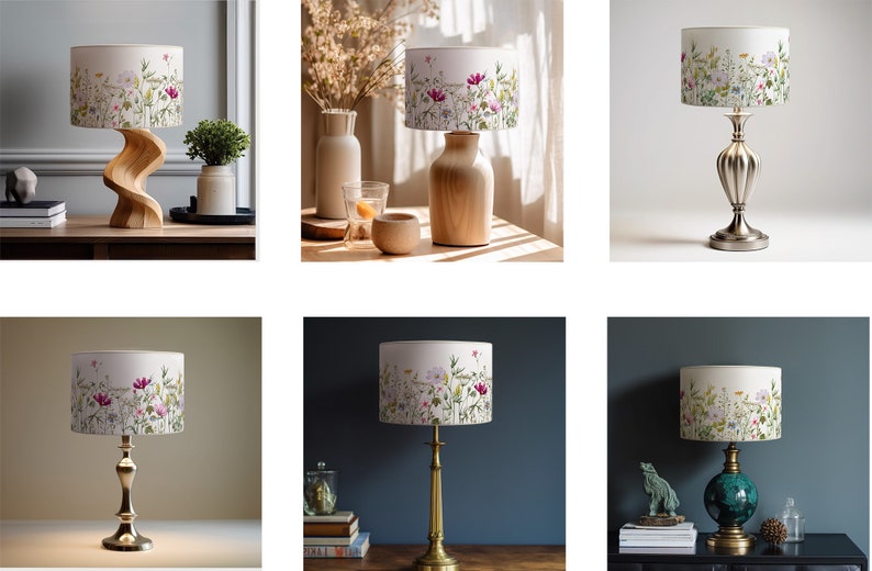 Lampshade for lamp or ceiling suspension Field flowers, wildflowers on white background Solvent-free vegetable-based inks afbeelding 5