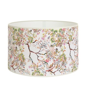 Japanese-style Cherry Blossom Lampshade, Zen Light Fixture with Colorful Birds, Pastel Spring Lampshade, Available in Lampshade and Pendant