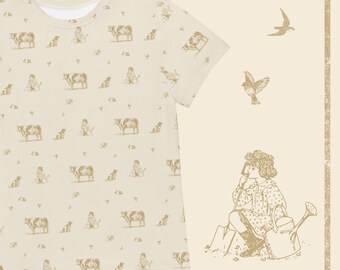 Teenage beige T-shirt - Farm Animal Motifs - Inspired by Heidi - Vintage style for an Authentic Look