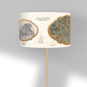 Abat-jour cylindrique vintage avec carte ancienne de Venise et illustrations artistiques, Disponible en pied de lampe ou suspension