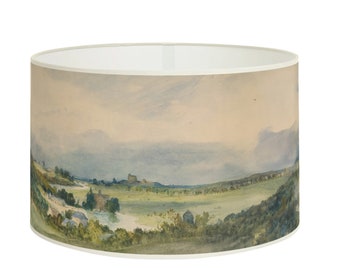 Countryside Lampshade, Artistic Canvas of Rural Landscape for a Warm Atmosphere, Panoramic Decor, Available in Lampshade and Suspension