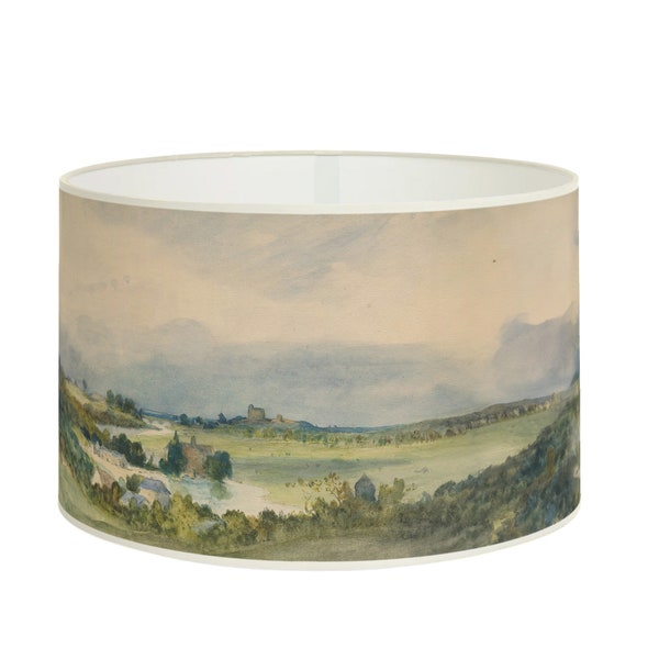 Countryside Lampshade, Artistic Canvas of Rural Landscape for a Warm Atmosphere, Panoramic Decor, Available in Lampshade and Suspension