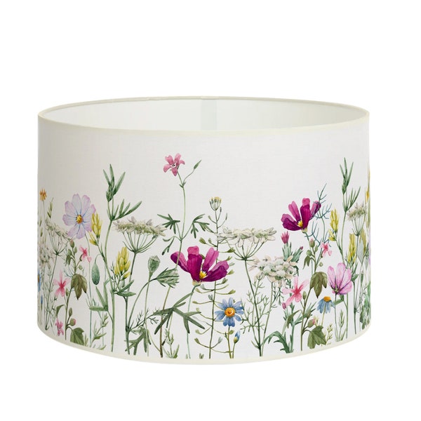 Lampshade for lamp or ceiling suspension - Field flowers, wildflowers on white background - Solvent-free vegetable-based inks