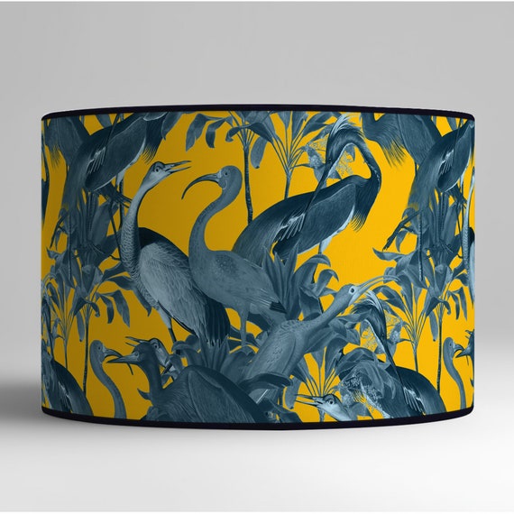 Vintage lampshade birds, Heron table lamp, lighting accessory, handcrafted lampshade for interior design. Vintage atmosphere