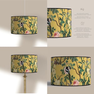 Lampshade for table lamp or pendant lamp - Handcrafted lampshade - Vintage birds and flowery branch
