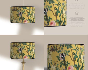 Lampshade for table lamp or pendant lamp - Handcrafted lampshade - Vintage birds and flowery branch