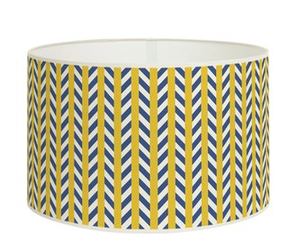 Graphic Blue and Yellow Striped Lampshade Contemporary Elegant for Chic and Modern Interior, Available in Lampshade and Pendant.