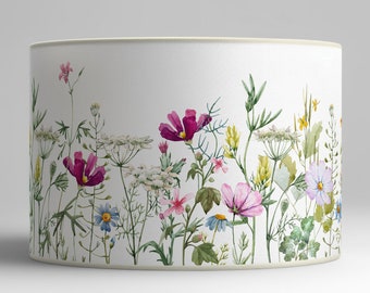 Lampshade for lamp or ceiling suspension - Field flowers, wildflowers on white background - Solvent-free vegetable-based inks