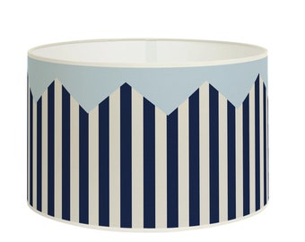 Navy Blue and Sky Blue Striped Lampshade, Zigzag Design Lampshade, Nautical Style Light Fixture, Available in Lampshade and Pendant