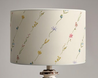 Vintage colorful flower pattern lampshade - Paper 360 gr, beige fabric edging, washable, M1 fireproof, made in France