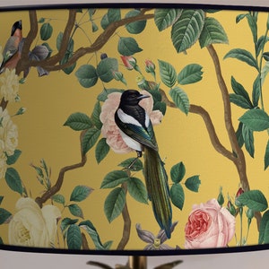 Vintage lampshade birds and flowery branch, lighting accessory, handcrafted lampshade for retro interior design. Vintage atmosphere image 4