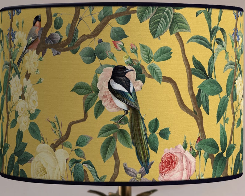 Vintage lampshade birds and flowery branch, lighting accessory, handcrafted lampshade for retro interior design. Vintage atmosphere image 4