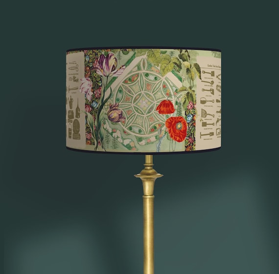 Lampshade for table lamp – Vintage botanical garden tools style lampshade – Available as a table lamp base or pendant light.