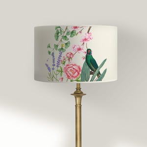 Floral lampshade with parrot for table or pendant lamp, handmade, vintage and botanical style.