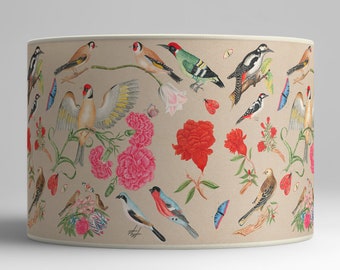 Fabric lampshade, Colorful birds and flowers, Natural lighting for charming interior decoration, Available in Lampshade and Pendant Light