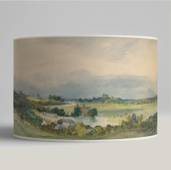 Lampshade for table lamp or Suspension lampshade - Handcrafted lampshade - Painted landscape
