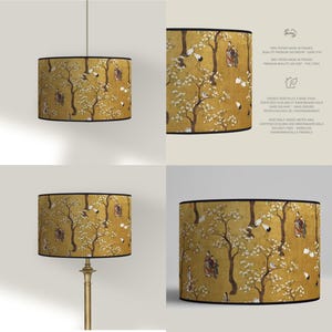 Lampshade for table lamp - Lampshade with golden floral Japanese motif - Available for table lamp base or as a pendant.