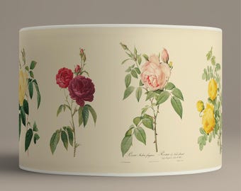 Abat jour fleurs roses vintage, abat-jour botanique fait main, décoration florale style cottage- Disponible en pied de lampe ou suspension.