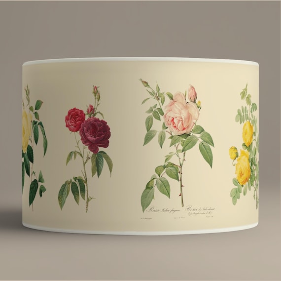 Vintage roses lampshade, romantic botanical floral shade handmade, cottagecore home decor lighting - Available as a lamp base or pendant.