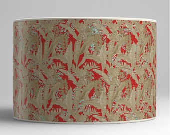 Banana leaf lampshade on red background - A refined tropical ambience