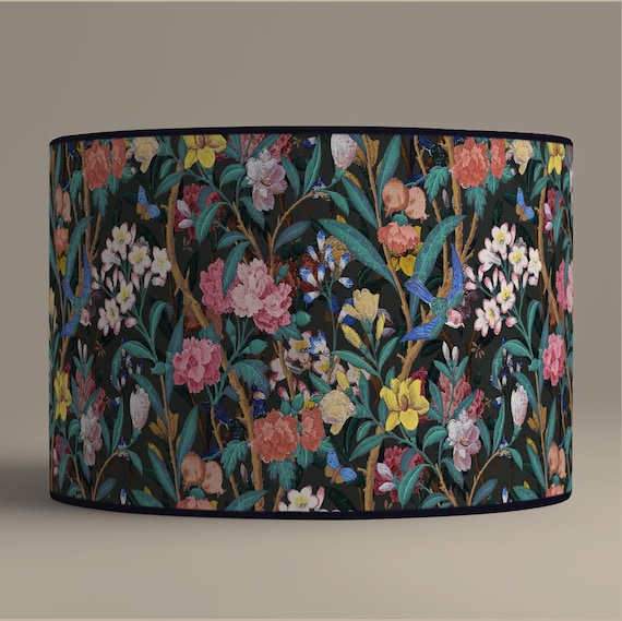 Lampshade for table lamp – Vintage Floral and Bird Pattern – Available as a table lamp or pendant light.