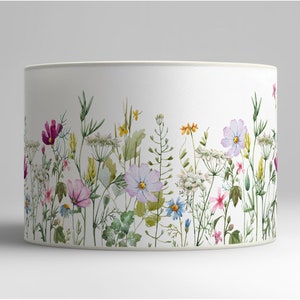 Floral lampshade with colorful wildflower illustrations