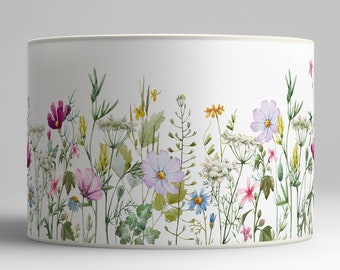 Lampshade for lamp or ceiling suspension - Field flowers, wildflowers on white background - Solvent-free vegetable-based inks