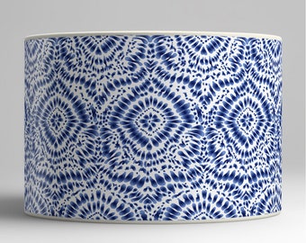 Lampshade for lamp or ceiling suspension - Motifs blue, Batik Tie dye blue - Solvent free vegetable-based inks