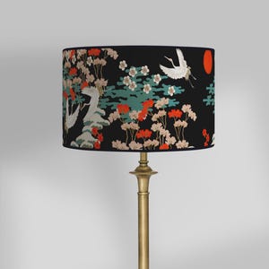 Lampshade for table lamp - Lampshade with black floral Japanese motif - Available for table lamp base or as a pendant.