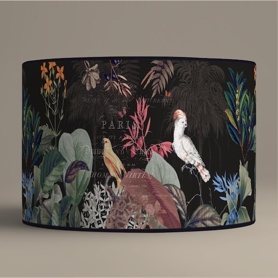 Exotic birds lampshade, Jardin des Plantes Paris, vintage botanical lampshade – Available as table lamp or pendant light.
