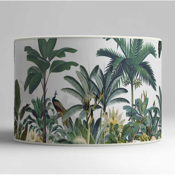 Exotic lampshade lush jungle and peacock, nature-inspired pendant for a touch of natural elegance, available in lampshade and pendant.