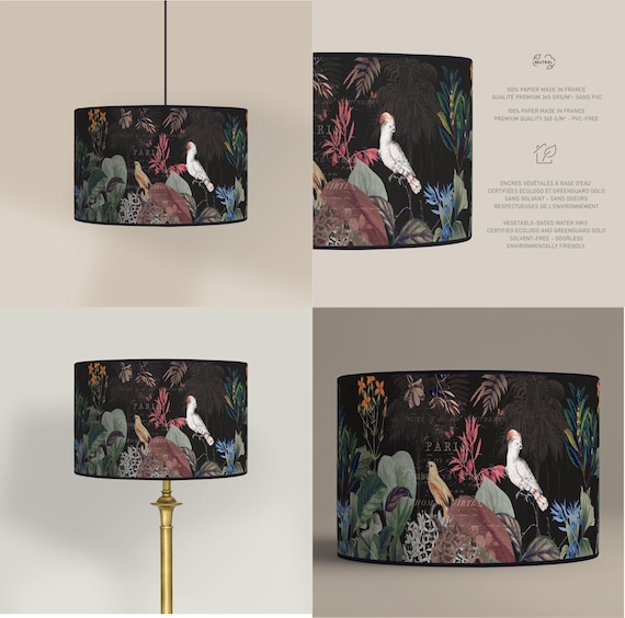 Exotic birds lampshade, Jardin des Plantes Paris, vintage botanical lampshade – Available as table lamp or pendant light.