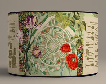 Lampshade for table lamp – Vintage botanical garden tools style lampshade – Available as a table lamp base or pendant light.