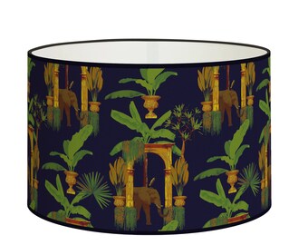 Safari lampshade in fabric, Elephant and palm tree pattern, Exotic lighting for adventurous ambiance, Available in Lampshade and Suspension