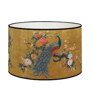 Lampshade for table lamp - Lampshade with peacock and floral golden motif - Available for table lamp base or as a pendant.