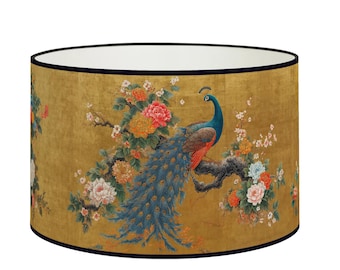 Lampshade for table lamp - Lampshade with peacock and floral golden motif - Available for table lamp base or as a pendant.