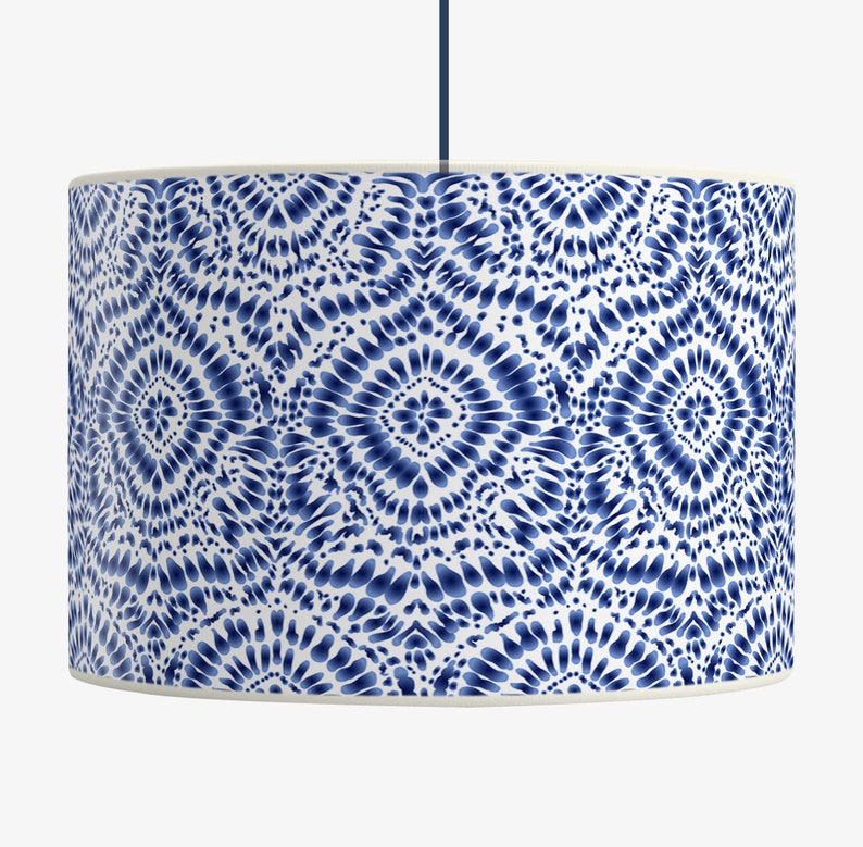 Lampshade for lamp or ceiling suspension Motifs blue, Batik Tie dye blue Solvent free vegetable-based inks image 3