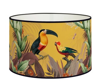 Sunny tropical lampshade, Toucan and parrot patterns, Colorful pendant for an invigorating atmosphere, Available in lampshade and pendant
