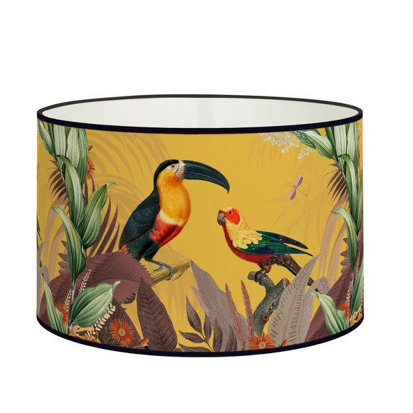 Sunny tropical lampshade, Toucan and parrot patterns, Colorful pendant for an invigorating atmosphere, Available in lampshade and pendant