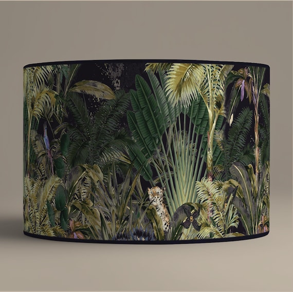 Tropical jungle lampshade, exotic leopard lampshade, lush nature vintage lighting - Available as a lamp base or pendant.