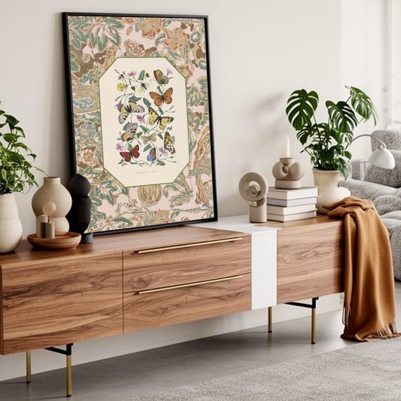 Vintage Butterfly Lepidoptera Print | Colourful Entomology Marbled Border | Victorian Natural History Wall Art | 12 Colour Variants