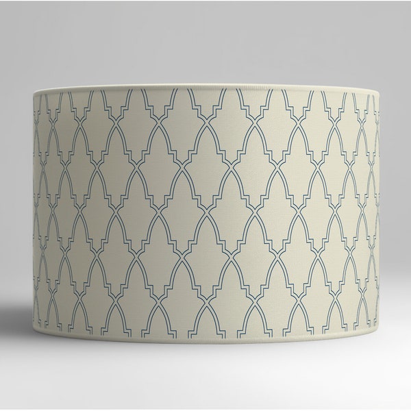 Lampshade Design Drum Beige with Navy Blue Geometric Pattern, Modern Lighting Accessory, Available in Lampshade and Suspension
