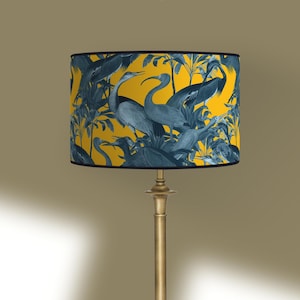 Vintage lampshade birds, Heron table lamp, lighting accessory, handcrafted lampshade for interior design. Vintage atmosphere