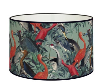 Vintage lampshade birds and retro atmosphere, lighting accessory, handcrafted lampshade for retro interior design. Vintage atmosphere